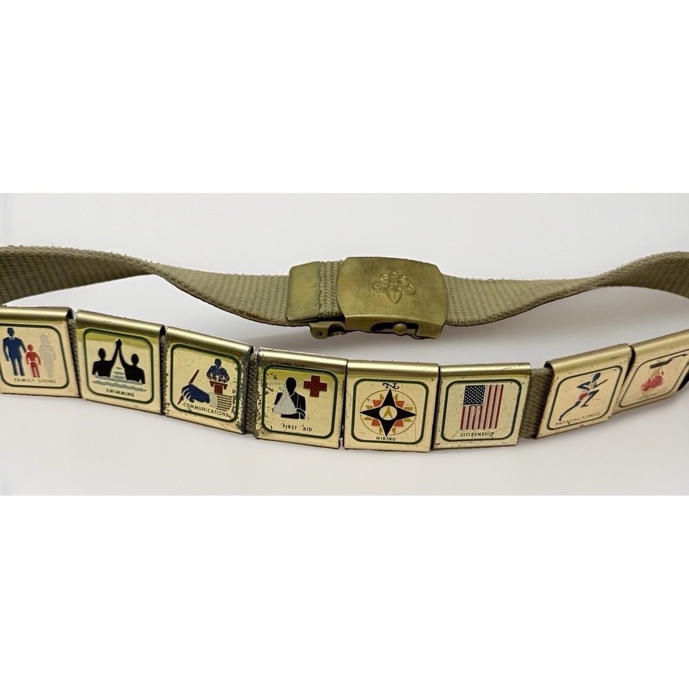 VTG Boy Scouts Gear Metal Merit Badge LOT Brass Buckle Belt Retro Mancave MCM
